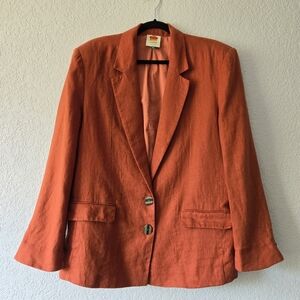 Farm Rio M Terracotta Linen Single Breasted Button Front Blazer